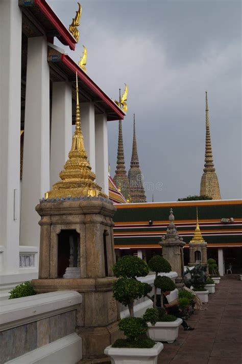 Bangkok Temple Colorful Tiles Flower Pattern Mosaic On Pagoda Landmark