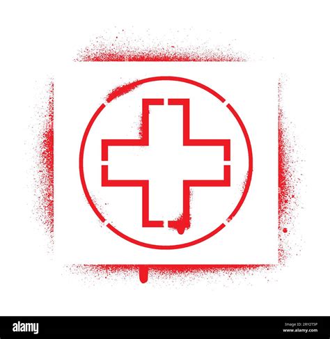 First Aid Warning Medical Sign Isolated Red Spray Graffiti Stencil