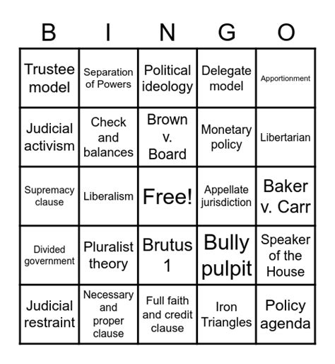 Ap Government Bingo Card