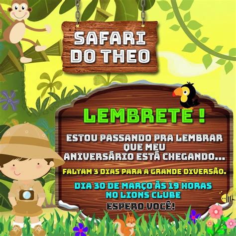 Lembrete Para Anivers Rio Tema Safari Arte Elo Em