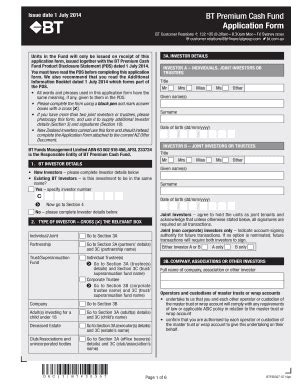 Fillable Online BT Premium Cash Fund Application Form Fax Email Print