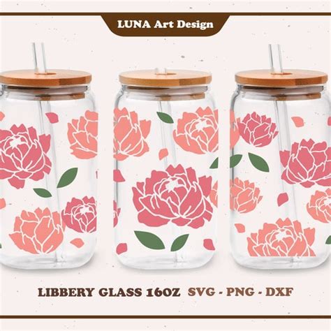 Peonies Coffee Can Glass Wrap Svg Oz Libbey Full Wrap Svg Etsy