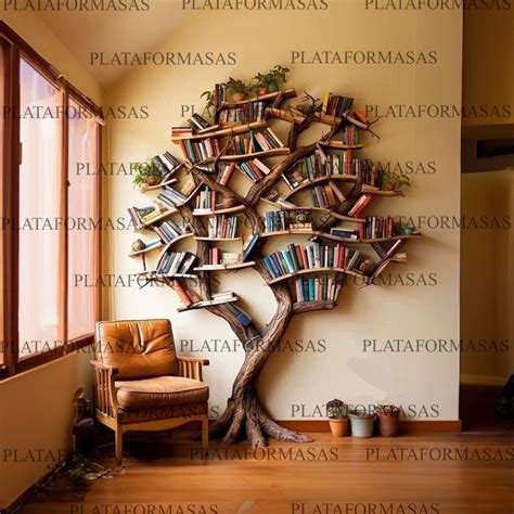 Tree Branch Bookshelf Decor Solid Wood Carving Floating Bookshelf Wall