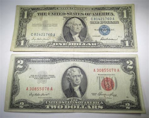 1953 U.S. Two Dollar Bill & US 1 Silver Certificate Antique Currency 2 ...