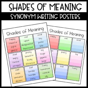 Shades Of Meaning Synonym Word Choice Posters By Ms C In Second