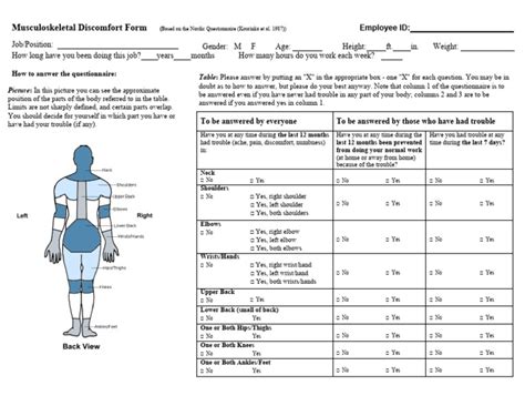 Nordic Musculoskeletal Questionnaire Form Pdf Pdf