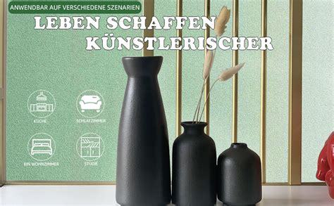 Amazon De Cemabt Schwarz Keramik Vasen Er Set Kleine Blumenvasen F R