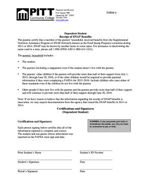 Fillable Online Pittcc Dependent Student Receipt Of Snap Benefits Fax