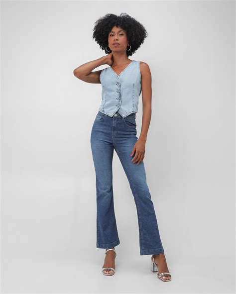 Riachuelo Cal A Jeans Feminina Bootcut Cintura M Dia Estonada Denim