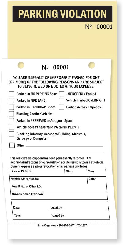 2-Part Parking Violation Ticket with Numbers and Perforation Tags, SKU: TG-1337