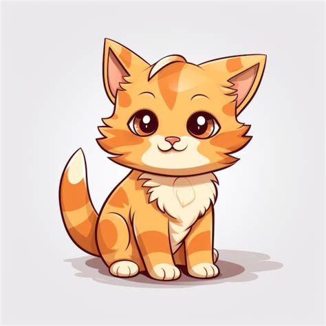 Lindo Gatito De Dibujos Animados Con Ojos Grandes Sobre Un Fondo Blanco