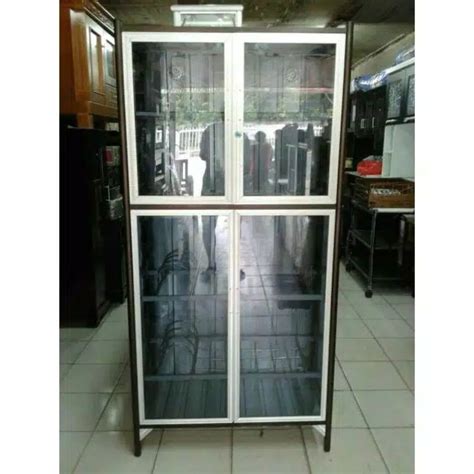 Jual Rak Piring 2 Pintu Full Box Tiang Besar Kaca Riben Shopee