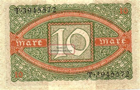 Xxx Rare German 10 Reichsmark Weimar Banknote From 1920 Unc