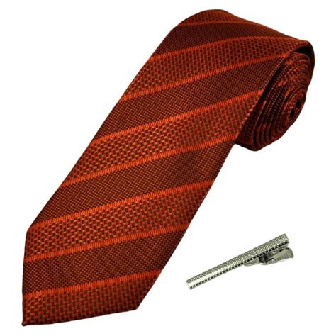 Rust Orange Striped Men's Tie with Tie Clip from Ties Planet UK