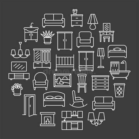 Room Furniture Linear Icons Set Stock Vector Illustration Of Comfort