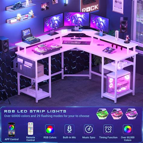 Buy Aheaplus L Shaped Gaming Desk With Power Outlets Led Lights L