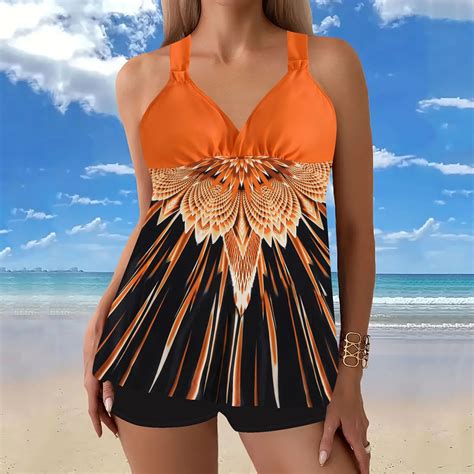 Runfenguu Y K Swimsuit Swimsuit Womenwomen Large Print Split Conservative Swimsuit Bikini Split