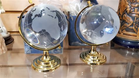 2 Revolving Solid World Glass Globes On Stands