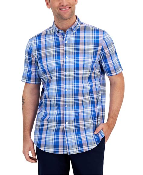 Club Room Crown Plaid Poplin Short Sleeve Button Down Shirt Created