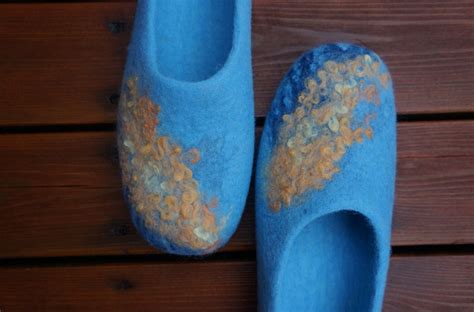 Felted Clogs Blue Felt Shoes Women Clogs Organic Slippers - Etsy