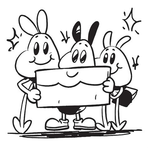 A Drawing Of Two Cartoon Characters Holding A Sign That Says Rabbit And