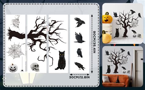 Wxiben Halloween Wall Decals Decor 4 Pcs Halloween Wall Stickers Skull Black Cat