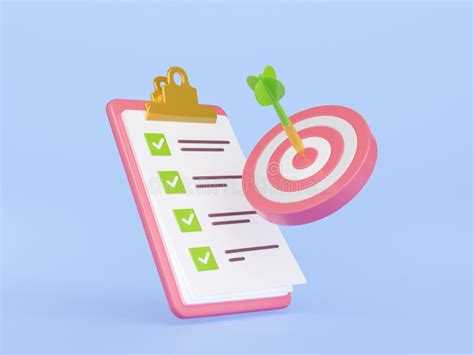 D Render Checklist With Target Bullseye And Arrow Stock Illustration