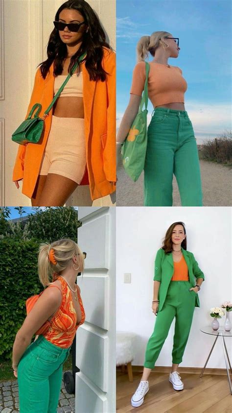 Laranja Verde Moda colorida Combinações de cores da moda