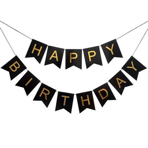 Black And Gold Happy Birthday Banner With The Words Paper Size About