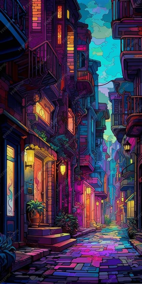 Premium AI Image | Street in the city at night Digital painting ...