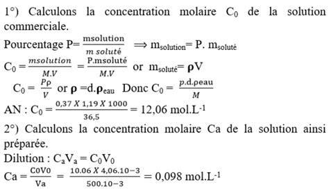 Exercice Chimie Tle C D E Les Solutions Aqueuses