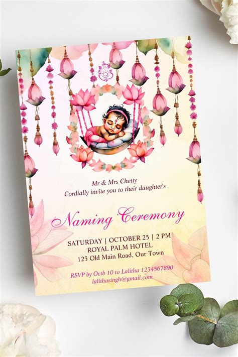 Baby Girl Naming Namkaran Cradle Ceremony Invitation Zazzle Digital