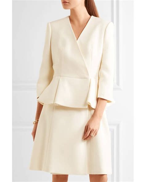 Alexander Mcqueen Wool And Silk Blend Twill Peplum Coat In White Lyst