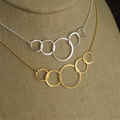 Five Linked Circles Necklace In Sterling Silver Or Gold Entwined