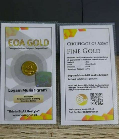 Jual Emas Logam Mulia 1 Gram Eoa Gold Jaminan Buyback Di Lapak