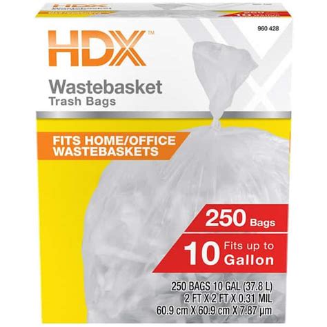 HDX 10 Gallon High Density Waste Basket Trash Bags 250 Count HD10250H