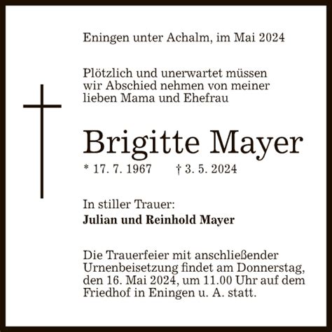 Traueranzeigen Von Brigitte Mayer Trauer Gea De