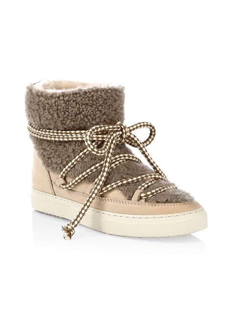 Inuikii Women S Curly Shearling Sneaker Boots Taupe Editorialist