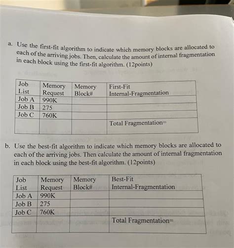 Solved A Use The First Fit Algorithm To Indicate Which Chegg