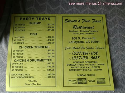 Online Menu Of Steven Fine Food And Seafood Market Restaurant Lafayette Louisiana 70501 Zmenu