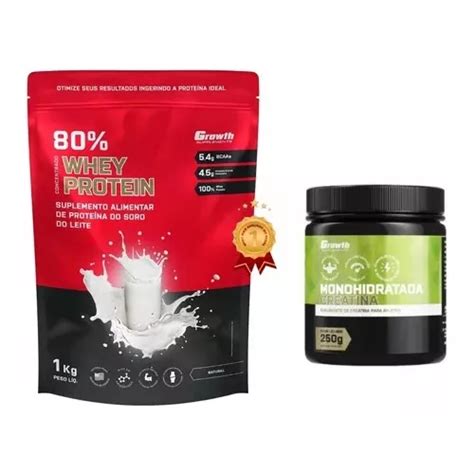 Kit Whey Protein 80 Creatina Monohidratada 100g Growth Parcelamento Sem Juros