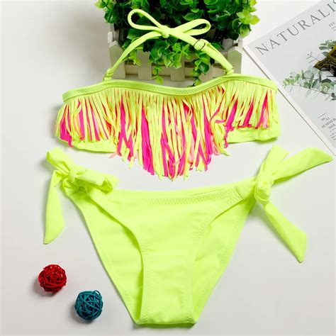 Bañadores de dos piezas para niñas trajes de baño con borlas Tankini