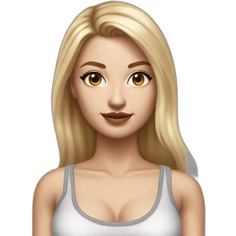 Hyperrealist Caucasian Long Blonde Hair Brown Eyes Woman White Decollette Tank Top Gray