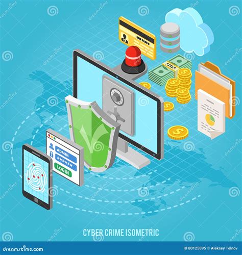 Cyber Crime Isometric Concept Stock Vector Illustration Of Login