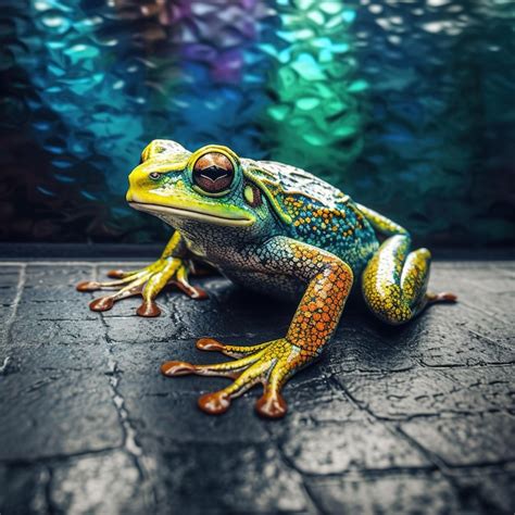 Premium Ai Image A Frog With A Red And Yellow Body Sits On A Stone