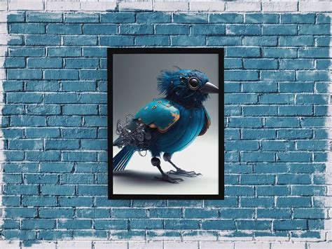 Blue Robot Bird Art Blue V1 Wall Art Poster Digital Etsy