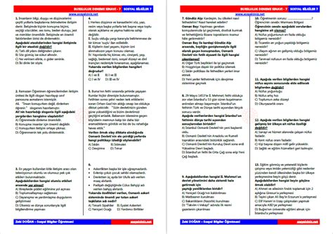 6 SINIF SOSYAL BİLGİLER MAYIS AYI DYK DEĞERLENDİRME SINAVI Sosyal