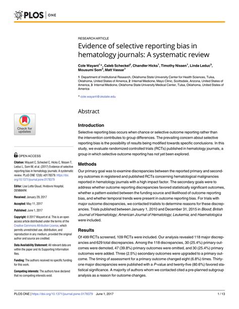 Pdf Evidence Of Selective Reporting Bias In Hematology Journals A