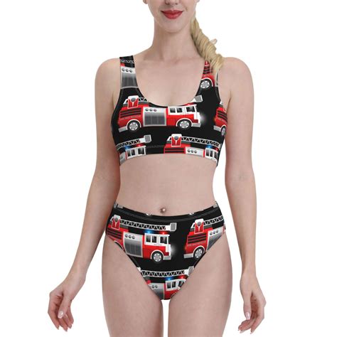 Daiia Fire And Rescue Truck Women S Bikini Swimsuit Two Piece Swimsuit