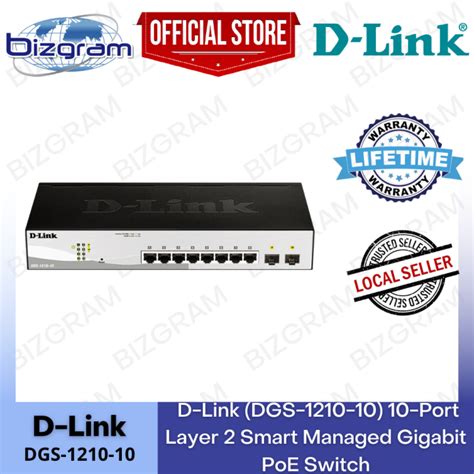 D Link DGS 1210 10 10 Port Layer 2 Smart Managed Gigabit PoE Switch